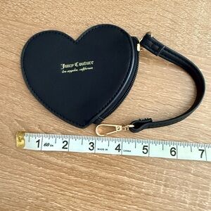 Juicy Couture Black Heart Wristlet Coin Case with Gold Accents